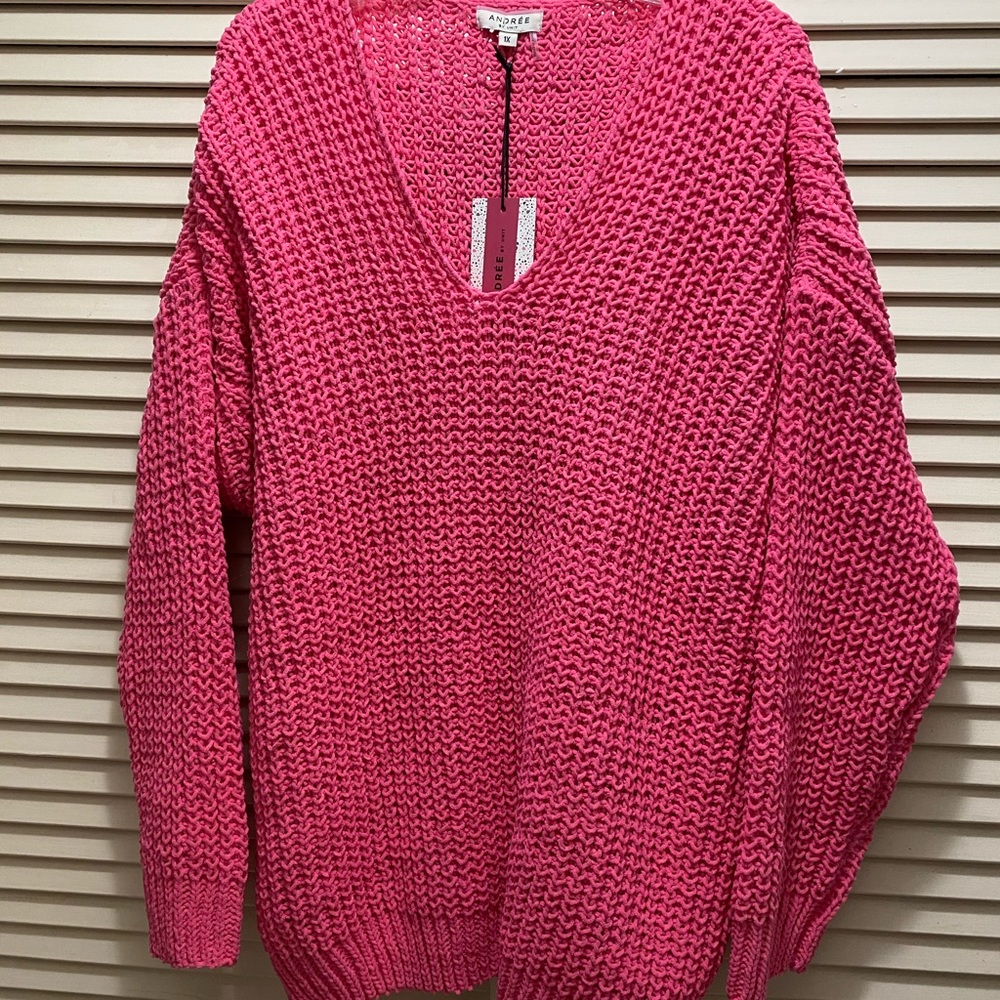 Pink V Neck Chenille Sweater